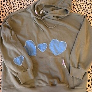 H&M Olive Green Hoodie with Pink Wrapped Drawstring